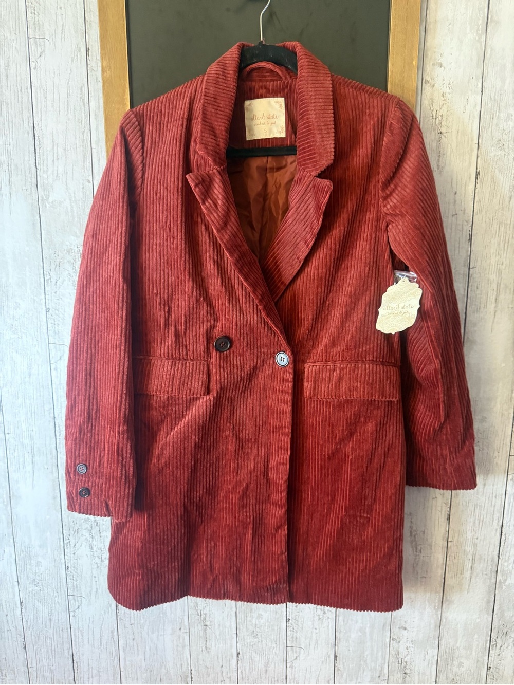 NWT Altar’d State Small Rust corduroy lined coat with a retro vibe